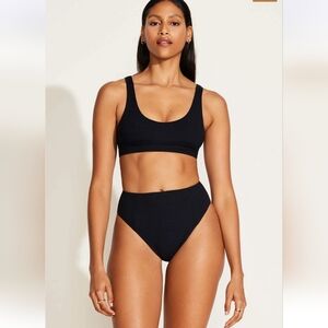 NEW Vitamin A Swim Swimwear Sienna High Rise Bikini Bottom Black Rib Size L NWT